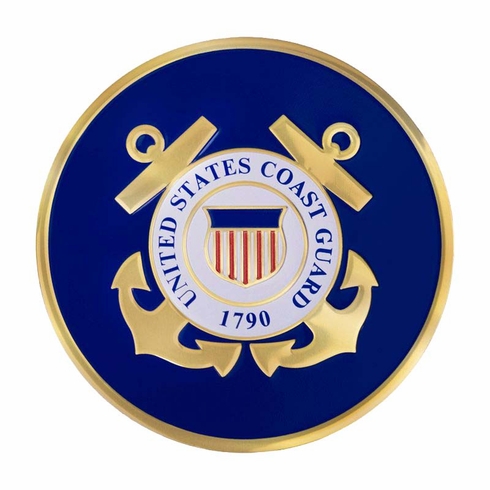 4-Inch in Diameter Embossed United States Coast Guard Round Metal Medallion Peel-and-Stick Insert