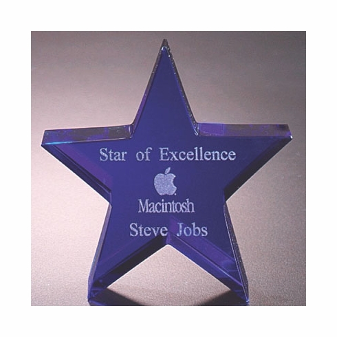 4 INCH OPTICAL CRYSTAL BLUE STAR PAPERWEIGHT