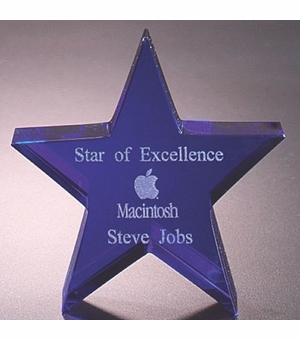 4 INCH OPTICAL CRYSTAL BLUE STAR PAPERWEIGHT