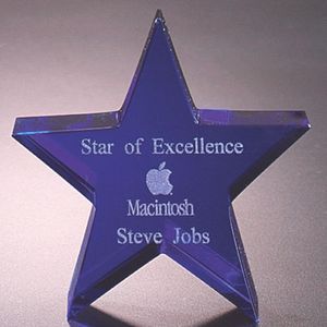 4 INCH OPTICAL CRYSTAL BLUE STAR PAPERWEIGHT