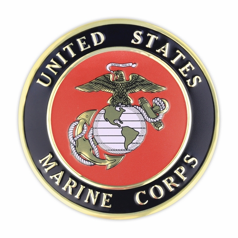 4 INCH ROUND RAISED AND COLOR PRINTED UNITED STATES MARINE CORPS INSIGNIA ALUMINUM METAL MAGNETIC MEDALLION DECAL DISC-MAGNETIC BACK