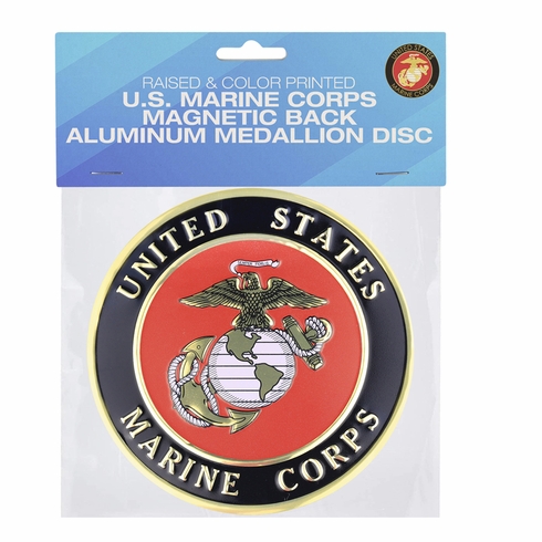 4 INCH ROUND RAISED AND COLOR PRINTED UNITED STATES MARINE CORPS INSIGNIA ALUMINUM METAL MAGNETIC MEDALLION DECAL DISC-MAGNETIC BACK