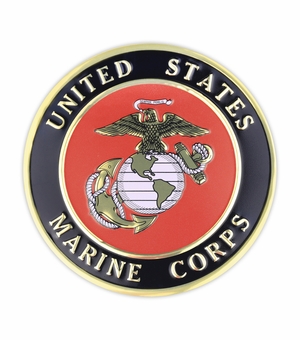 4 INCH ROUND RAISED AND COLOR PRINTED UNITED STATES MARINE CORPS INSIGNIA ALUMINUM METAL MAGNETIC MEDALLION DECAL DISC-MAGNETIC BACK