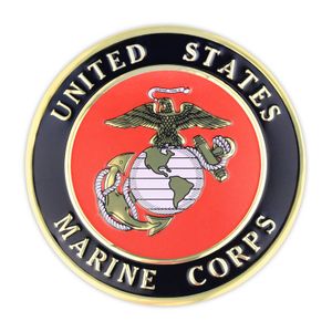 4 INCH ROUND RAISED AND COLOR PRINTED UNITED STATES MARINE CORPS INSIGNIA ALUMINUM METAL MAGNETIC MEDALLION DECAL DISC-MAGNETIC BACK