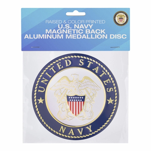 4 INCH ROUND RAISED AND COLOR PRINTED UNITED STATES NAVY SHIELD EMBLEM ALUMINUM METAL MAGNETIC MEDALLION DECAL DISC-MAGNETIC BACK