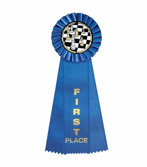 4" x 11" ROSETTE BLUE 1ST PLACE 3 STREAMER RIBBON