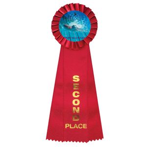 4" x 11" ROSETTE RED 2ND PLACE 3 STREAMER RIBBON