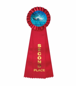 4" x 11" ROSETTE RED 2ND PLACE 3 STREAMER RIBBON