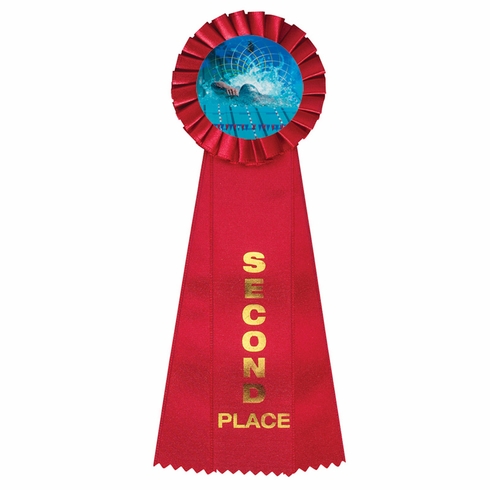 4" x 11" ROSETTE RED 2ND PLACE 3 STREAMER RIBBON