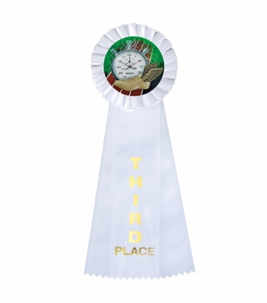 4" x 11" ROSETTE WHITE 3RD PLACE 3 STREAMER RIBBON