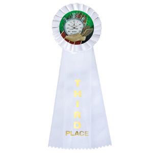 4" x 11" ROSETTE WHITE 3RD PLACE 3 STREAMER RIBBON