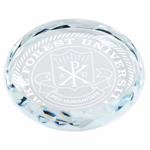 4" x 3/4" INCH ROUND CRYSTAL PAPERWEIGHT CUT SCALLOPED EDGE