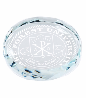 4" x 3/4" INCH ROUND CRYSTAL PAPERWEIGHT CUT SCALLOPED EDGE