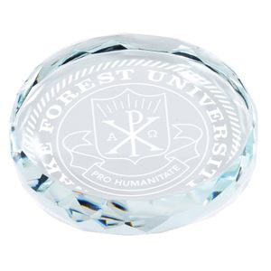 4" x 3/4" INCH ROUND CRYSTAL PAPERWEIGHT CUT SCALLOPED EDGE