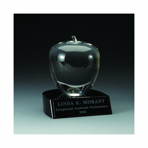 4 X 4-1/2 INCH CRYSTAL APPLE WITH BLACK BASE