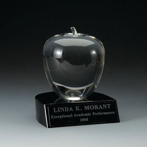 4 X 4-1/2 INCH CRYSTAL APPLE WITH BLACK BASE