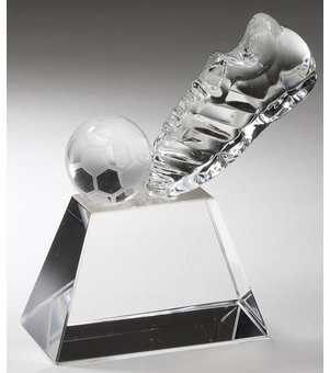 4" x 4" CRYSTAL SOCCER SHOE AND BALL ON CRYSTAL BASE