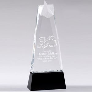 9-3/4 X 4 INCH OPTICAL CRYSTAL STAR TOWER AWARD BLACK CRYSTAL REFLECTIVE BASE