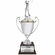 40 INCH HAND CRAFTED SILVER PLATED ITALIAN TROPHY CUP WITH MALE GOLF FIGURE ON WALNUT BASE