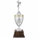 40 INCH HAND CRAFTED SILVER PLATED ITALIAN TROPHY CUP WITH MALE GOLF FIGURE ON WALNUT BASE