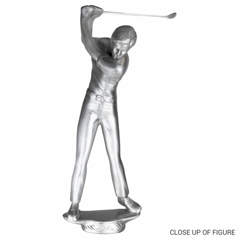 40 INCH HAND CRAFTED SILVER PLATED ITALIAN TROPHY CUP WITH MALE GOLF FIGURE ON WALNUT BASE