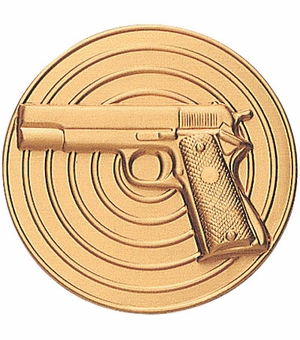 2-Inch in Diameter Round Metal Pistol Themed Stamped Insert in Gold or Silver