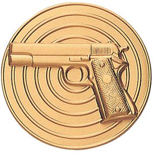 2-Inch in Diameter Round Metal Pistol Themed Stamped Insert in Gold or Silver
