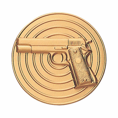 2-Inch in Diameter Round Metal Pistol Themed Stamped Insert in Gold or Silver
