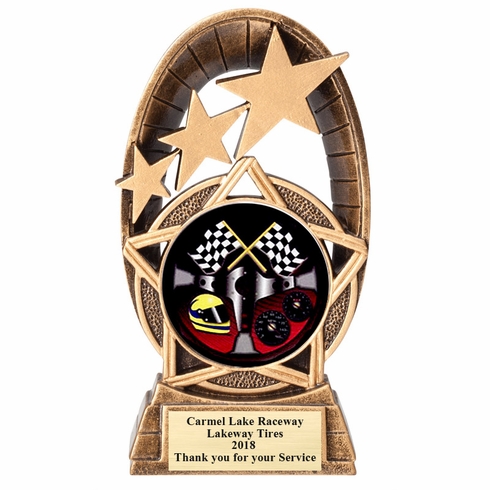 5-1/2" GOLD STAR RESIN AUTO RACER TROPHY FULL COLOR INSERT