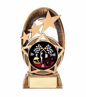 5-1/2" GOLD STAR RESIN AUTO RACER TROPHY FULL COLOR INSERT