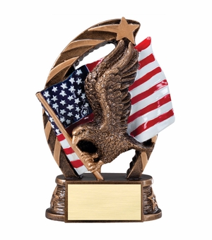 5-1/2 INCH ANTIQUE BRASS PAINTED RESIN AMERICAN FLAG WITH EAGLE