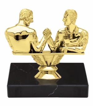 5-1/2 INCH ARM WRESTLING GOLD TROPHY ON BLACK MARBLE BASE