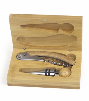 5-1/2 INCH BAMBOO WOOD TWO PIECE WINE TOOL KIT