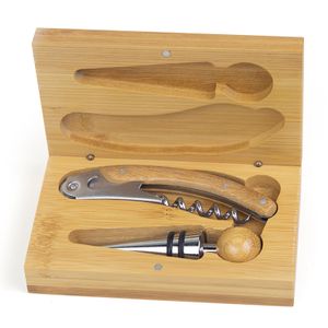 5-1/2 INCH BAMBOO WOOD TWO PIECE WINE TOOL KIT