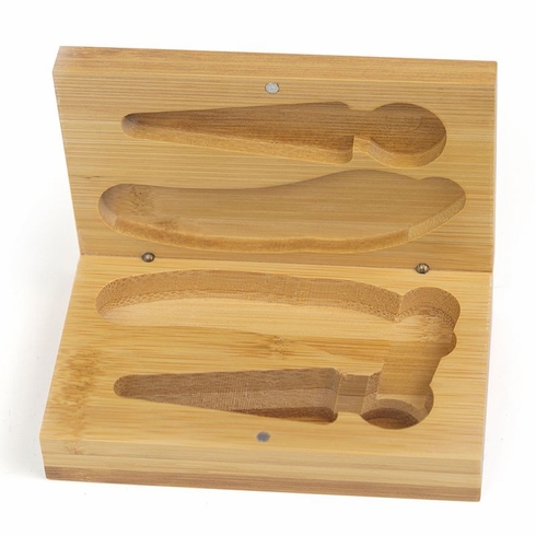 5-1/2 INCH BAMBOO WOOD TWO PIECE WINE TOOL KIT