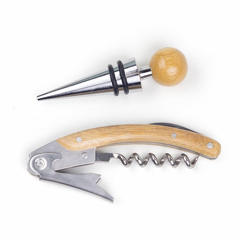 5-1/2 INCH BAMBOO WOOD TWO PIECE WINE TOOL KIT