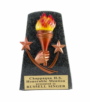 5-1/2 INCH BLACK STONE RESIN BRONZE TORCH AND STARS