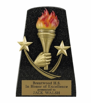 5-1/2 INCH BLACK STONE RESIN GOLD TORCH AND STARS