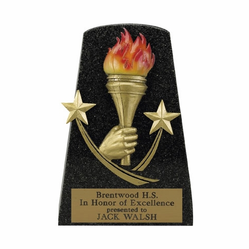 5-1/2 INCH BLACK STONE RESIN GOLD TORCH AND STARS