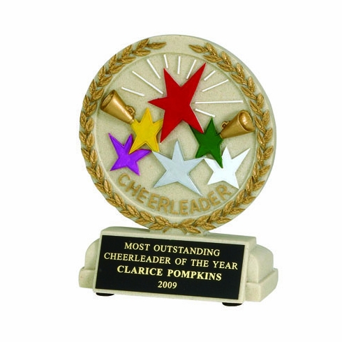 5-1/2 INCH CHEERLEADER STONE RESIN TROPHY - NO PLATE