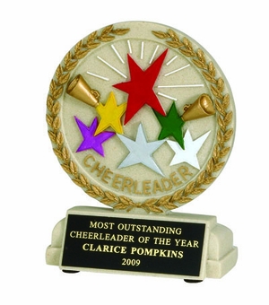 5-1/2 INCH CHEERLEADER STONE RESIN TROPHY - NO PLATE