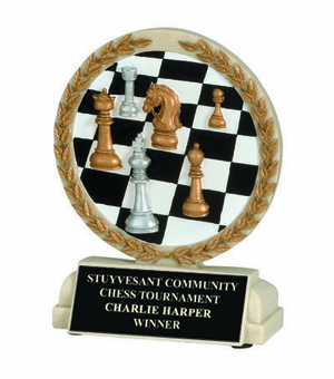 5-1/2 INCH CHESS BOARD CAST STONE TROPHY