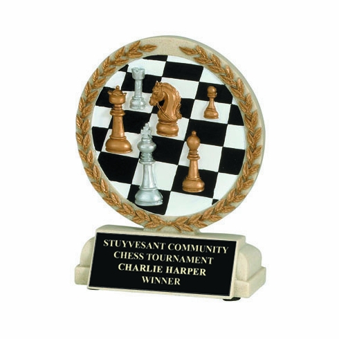 5-1/2 INCH CHESS BOARD CAST STONE TROPHY