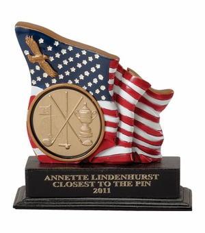 5-1/2 INCH FLAG/EAGLE TROPHY, HOLDS 2 INCH INSERT