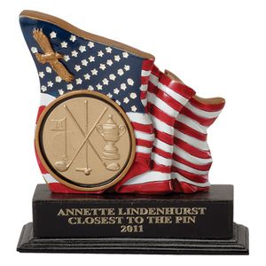 5-1/2 INCH FLAG/EAGLE TROPHY, HOLDS 2 INCH INSERT