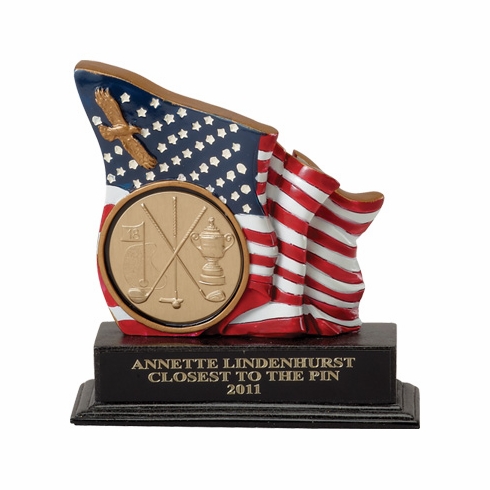 5-1/2 INCH FLAG/EAGLE TROPHY, HOLDS 2 INCH INSERT