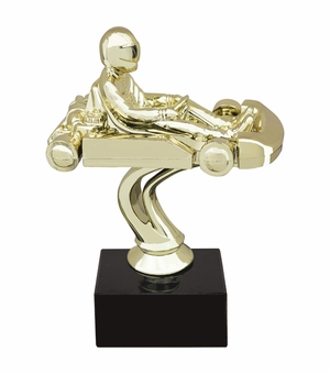 5-1/2 INCH GO KART GOLD FIGURE ON BLACK MARBLE BASE