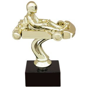 5-1/2 INCH GO KART GOLD FIGURE ON BLACK MARBLE BASE