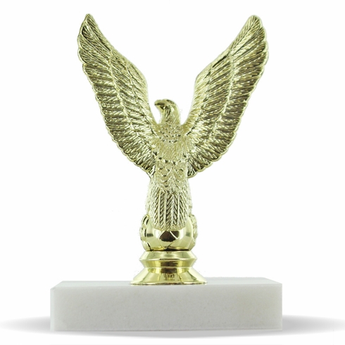 5-1/2 INCH HEIGHT MAJESTIC EAGLE TROPHY ON WHITE MARBLE BASE