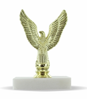 5-1/2 INCH HEIGHT MAJESTIC EAGLE TROPHY ON WHITE MARBLE BASE